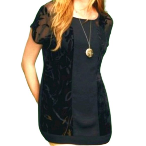 CAbi Black Semi Sheer Floral Velvet Burnout Blouse - Picture 9 of 9